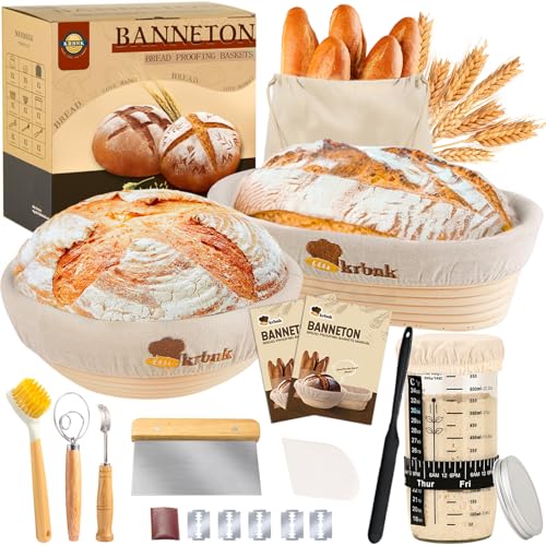 24oz Sourdough Starter Jar with 2 Banneton Bread Proofing Basket