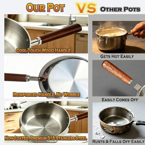 316 Stainless Steel Butter Warmer Pot with Silicone Spatula - 27oz（800ML) Saucepan for Melting Butter, Heating Milk, Warming Sauces, Coffe, Seafood & Chocolate Etc. - size: 27oz