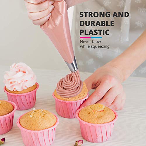Riccle Disposable Piping Bags 16 Inch - 100 Textured Anti Burst Pastry Bags - Icing Piping Bags for Frosting - Ideal for Cakes and Cookies Decoration - size: 16 Inch