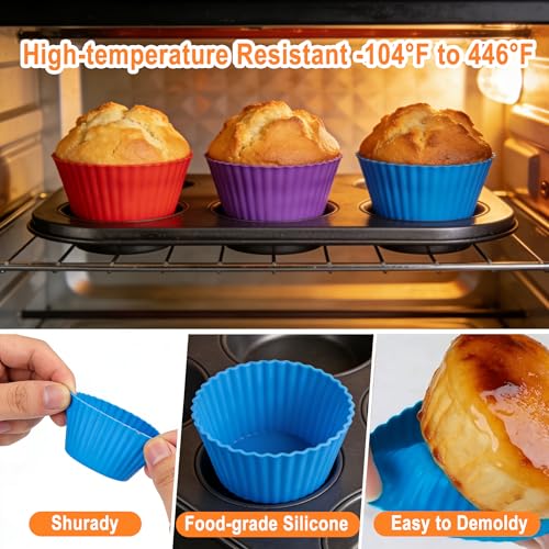 Reusable Non-Stick Silicone Baking Cups, Food Grade BPA Free Cupcake Muffin Liners, Oven & Dishwasher Safe Easy Release, Multicolor Rainbow, 24 Pack, for Muffins Cupcakes - color: 24pc- Multicolor