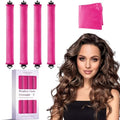 Heatless Curls Overnight Hair Curlers - 4 Pcs No-Heat Curling Rod to Sleep In,Velvet Hair Rollers with Satin Wrap - color: Rose Red(Pack of 4)