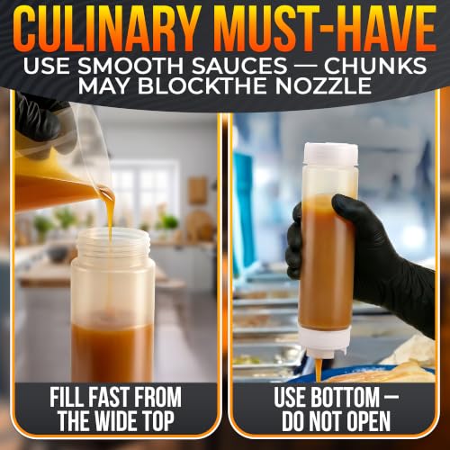 6-Pack Inverted Condiment Squeeze Bottles for Sauces 16 oz, Squirt Bottles