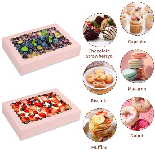 8pcs Bakery Boxes with Window, 14x10x2.5 Inch cookie Boxes, Pink - color: Pink, size: 14*10*2.5inch/8pcs