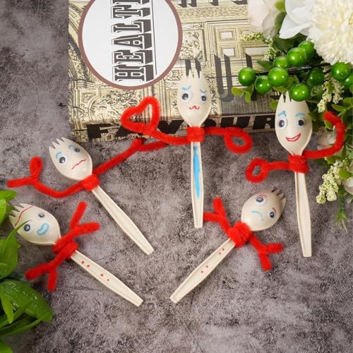 50 Set Fork Craft Kit Disposable Creativity Sporks DIY Fork Creativity Set Include Sporks Red Pipe Cleaners Self Adhesive Wiggle Googly Eyes Make Your Own Craft Kit for Party Projects