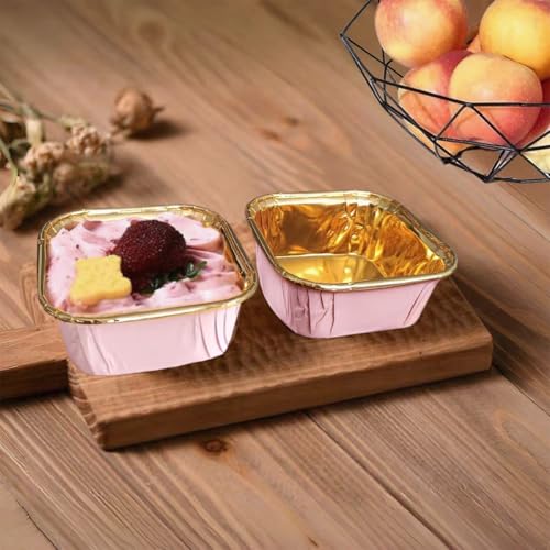 50 Pcs Pink Square Baking Cups, Disposable Paper Loaf Pans for Cakes - color: square-50-Pink