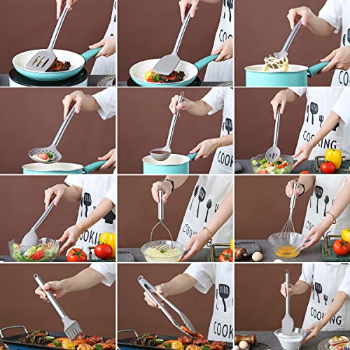Berglander 38-Piece Non-Stick Silicone Cooking Utensils Set, Kitchen Tools Set, Stainless Steel Utensil Holder, Dishwasher Safe - style: a. 38 Pieces