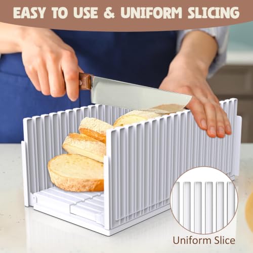 Bread Slicer for Homemade Bread,Adjustable Thickness Slicing Guide,Foldable Portable Bread Cutter Suitability for Homemade Breads, Bagel,Cakes-Kitchen Gadget,Baking Tool &Gift for Mother Father(white) - color: White