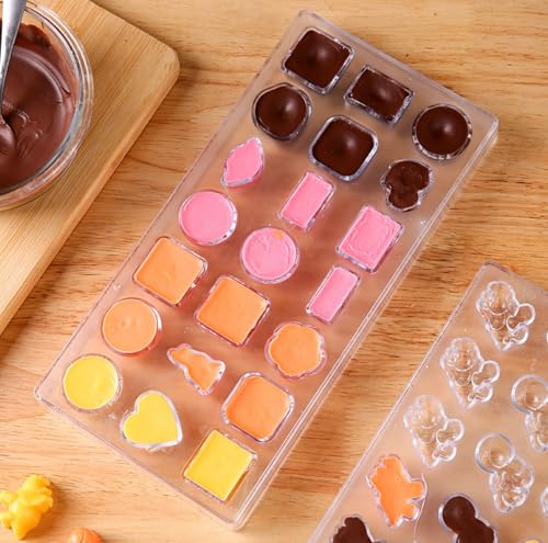 21 Grid Chocolate Candy Mold PC Polycarbonate Chocolate Making Mould with Scraper (Multiple patterns) - color: Multiple patterns