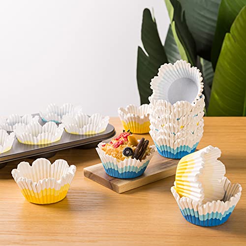 Tulip Cupcake Liners for Baking, 192pcs Greaseproof Petal Baking Cups - color: Yellow & Blue