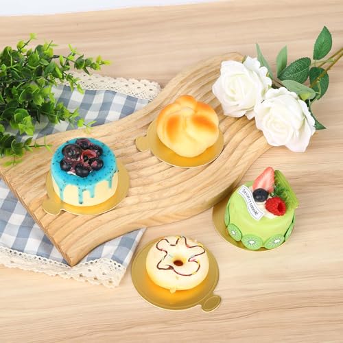 100pcs 3.5 Inch Cake Boards, Gold Round Cardboard Bases for Cupcakes, Mousse Desserts, Disposable Eco-Friendly Display Stands (9cm)