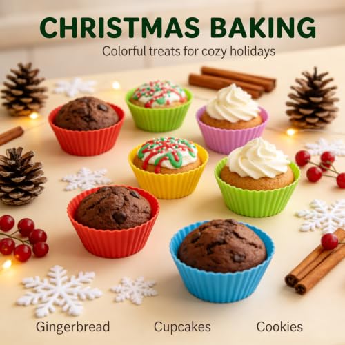 Reusable Silicone Baking Cups, 12 Pack Non-Stick Muffin Liners