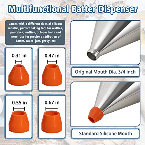 MyLifeUNIT Pancake Batter Dispenser, 40oz Multi-Caliber Stainless Steel Funnel Cake Dispenser with Stand Great for Pancakes, Cupcakes or Any Baked Goods