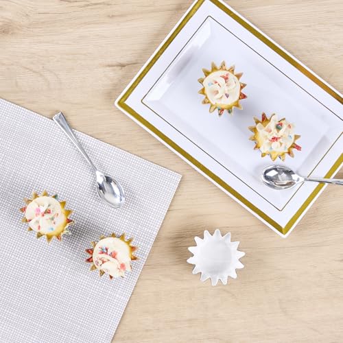 Restaurantware Panificio 0.4 Ounce Baking Cups 200 Flared Cupcake Liners - Oven-Ready Freezable Brown And White Paper Muffin Cases Disposable Chocolate Wisp For Wedding Parties Baby Showers - size: Small, style: Flared