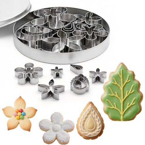 12-Piece Mini Flower & Leaf Cookie Cutters for Fondant & Cake Decorating