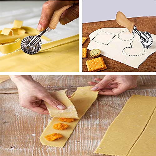 Ravioli Cutter Stamps with Roller Wheel Round Mold with Wooden Handle and Fluted Edge Pasta Press Pasta Cutter for Home and Kitchen Use- 1.3" Diameter - color: Ravioli Cutter