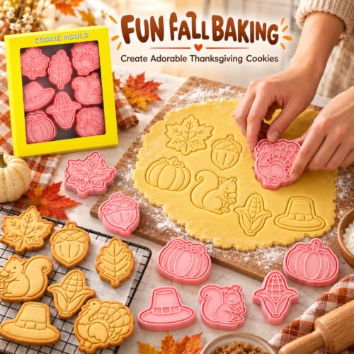 8-Piece Thanksgiving Cookie Cutter and Stamp Set, Plastic