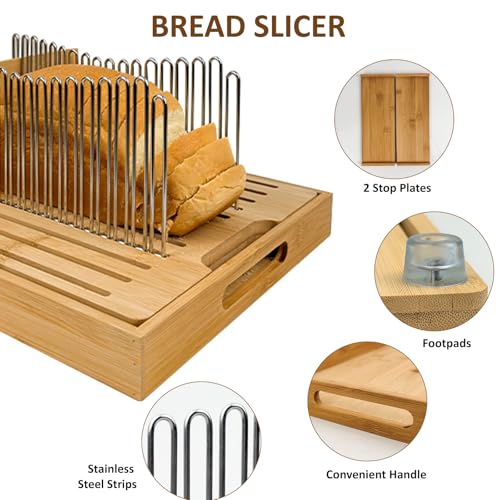 Bamboo bread slicer with stainless steel slide rails（13.9"L x 11.2"W） - size: X-Large