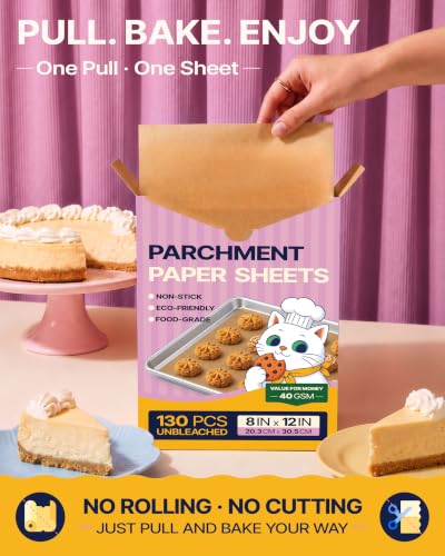 Katbite 8x12 Inch Parchment Paper Sheets 130PCS, Unbleached Non-Stick - size: 8x12 Inch 130 Pcs