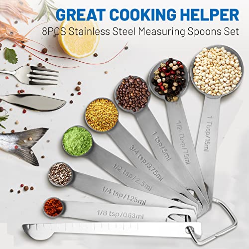 Measuring Spoons, 8-Piece Heavy Duty Stainless Steel Measuring Spoons Set - size: 8PCS
