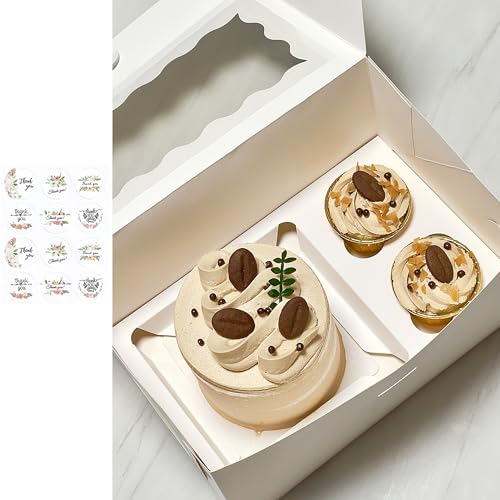 6 Sets Bento Cake Box with Cupcakes, Mini Cake and Cupcake Box with 2 Cupcakes and Tiered Mini Cake - color: White-6pack