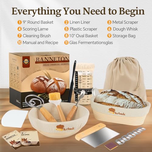24oz Sourdough Starter Jar with 2 Banneton Bread Proofing Basket