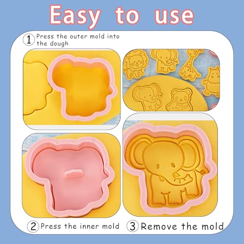 8 Pcs Animal Cookie Cutters Set With Plunger Stamps 3D Zoo Embossing Cutter - color: Animal Cookie Cutters