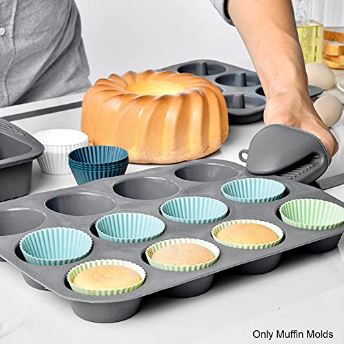 12pcs Silicone Cupcake Baking Cups,Reusable Muffin Liners,Lunch Box Divider - color: 12pcs in Navy,Dusty Blue,Green,White