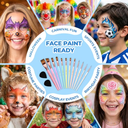 Nicpro 12pcs Face Paint Brushes Set with 9 Sponges, Face Painting Brushes - color: Pastel