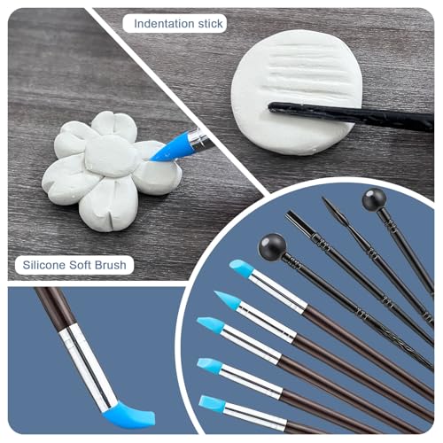 1DFAUL 29Pcs Sculpting Tools Kit with Air Dry Clay Glaze & Varnish (Gloss)