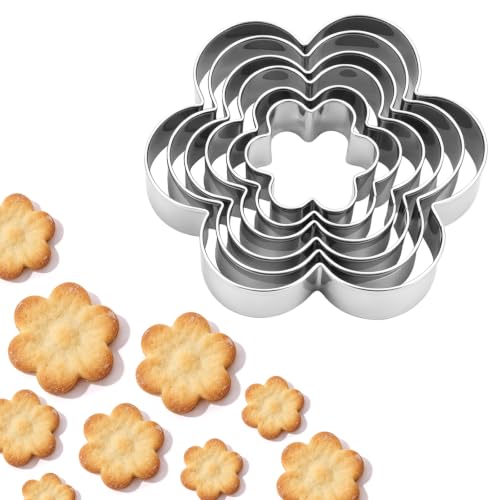 6 Sizes Flower Cookie Cutter Set, Stainless Steel Flower Cookie Cutters