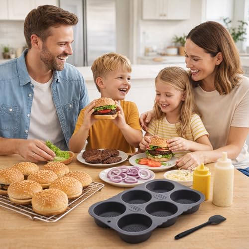 TOPZEA 3 Pcs Silicone Hot Dog & Hambergur Buns Pan Set, 6 Cavity Nonstick Baguette Bread Loaf Mold Perforated Hoagie & Sandwich Roll Baking Pans with Scraper for Homemade Ham Burger, Hotdog, Oven Safe