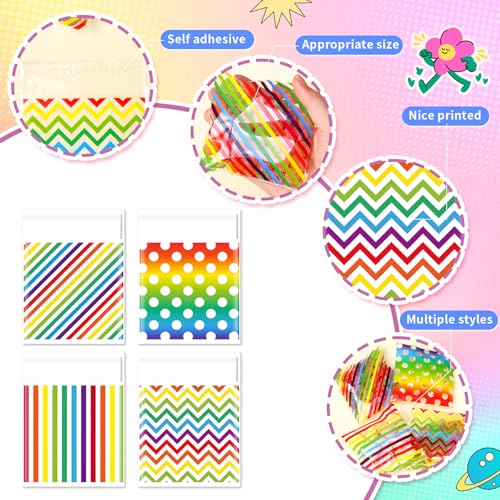 Gersoniel 200 Pcs Rainbow Cellophane Treat Bags, Colorful Cookie Bags - color: Rainbow