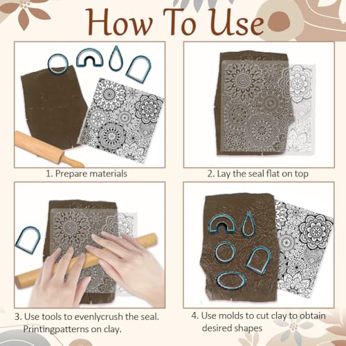 CHGCRAFT 4Pcs 4 Styles Retro Vine Polymer Clay Texture Sheets, 5.5x5.5inch - style: Retro Vine