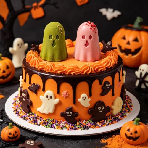 2PCS Ghost Silicone Molds for Chocolate and Candy, Halloween Baking Molds - color: Orange(Ghost)-R0271