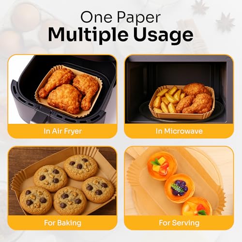 Mindful Design Air Fryer Paper Liners,125Pcs Parchment Paper, Air Fryer Disposable Liner for Microwave, Non-Stick Liners Rectangle Free of Bleach (8.5x5.5IN) - size: Rectangle 8.5"x5.5"
