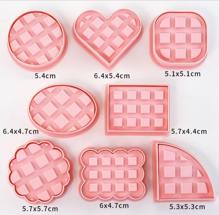 Waffle Cookie Cutters,8 Pieces Plastic Cookie Stamps (Waffle) - color: Waffle