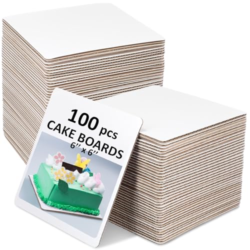 Lallisa 100 Pcs 6 Inches Square Cake Boards, Disposable Cake Base, White - color: White
