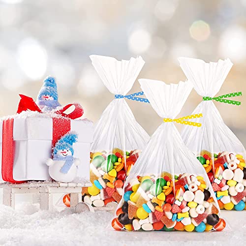 Newkita 100PCS Small Cellophane Bags, 5x7 Clear Gift Rice Crispy Candy Cake Pop Party Favor Bags with 4’’ Ties Christmas Thanksgiving Halloween Treat bags - size: 5x7 Inch