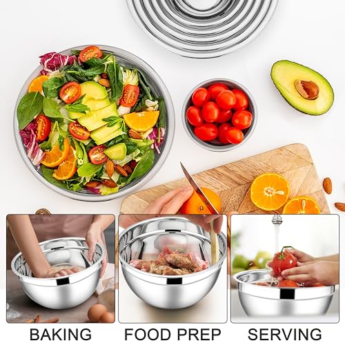 E-far Stainless Steel Mixing Bowls, 7PCS Mixing Bowls with Airtight Lids - color: Black, size: 7 Regular Sizes