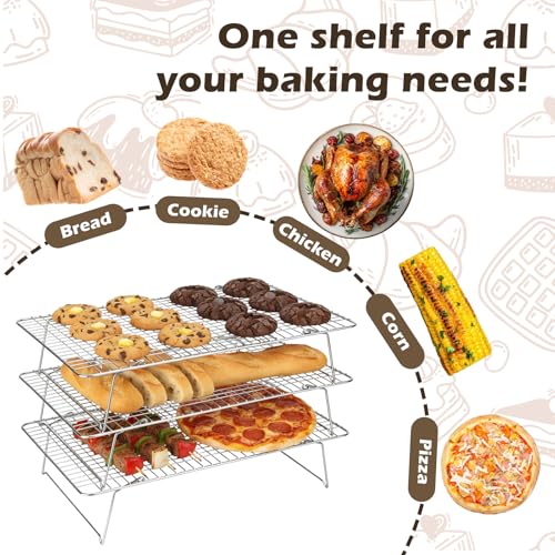 Pleafind 3 Pieces Stackable Cooling Rack - 16 x 10 Inch Wire Rack, 0.43" Dense-Grid Cooling Racks for Cooking, Baking, Roasting, Grilling, Oven and Dishwasher Safe, Silver - color: 3PCS Mesh Grey