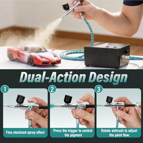 Airbrush Kit with Compressor, Includes 3 Nozzles and Cleaning Kit