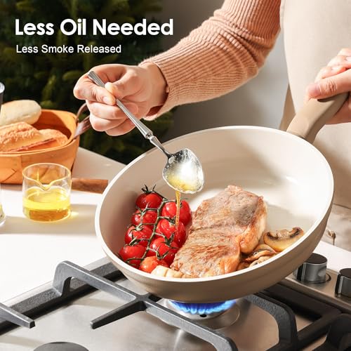 SENSARTE Ceramic Nonstick Pots and Pans Set, Nontoxic Cookware Set 17pcs - color: Almond Beige