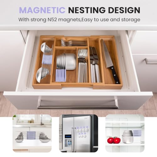 Magnetic Measuring Cups and Spoons Set-Heavy Duty 304 Stainless Steel - color: Lavender