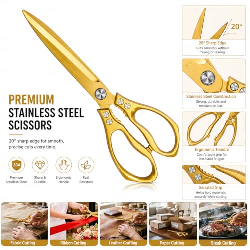 Grand Opening Ribbon Cutting Ceremony Kit –10.8" Giant Gold Scissors, 31 ft x 4“ Gold Ribbon,White Gloves,Tension Wrench & Sharpener (Gold Ribbon) - color: Gold