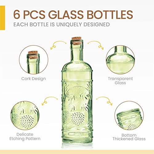BULK PARADISE Assorted Green Glass Bottles with Corks, 6 Pack, 2.5in X 9in, 16oz - color: Green