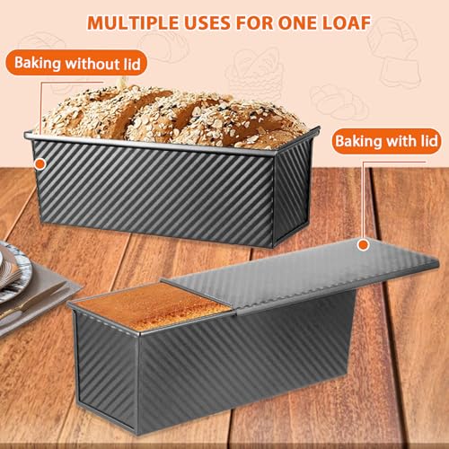 Non-Stick Pullman Loaf Pan with Lid 13x4 Inch - 2.2lb Carbon Steel Bread Baking Pan with 4 Vent Holes, Heavy Duty Sourdough Loaf Pan with Cover for Homemade Sandwich Bread (Black) - color: Black