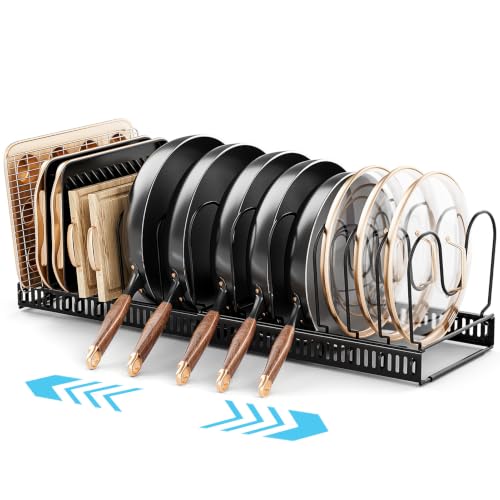 MUDEELA Pot Lid Organizer for Cabinet, Expandable Baking Pan Rack 14 Slots - size: 14 Dividers