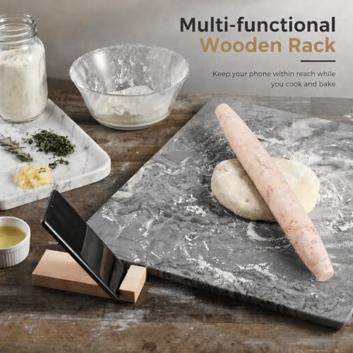 Natural Marble Rolling Pin for Baking, 15.6” Non-Stick Stone Dough Roller - color: 15.6"x1.48"-Rosa Crema