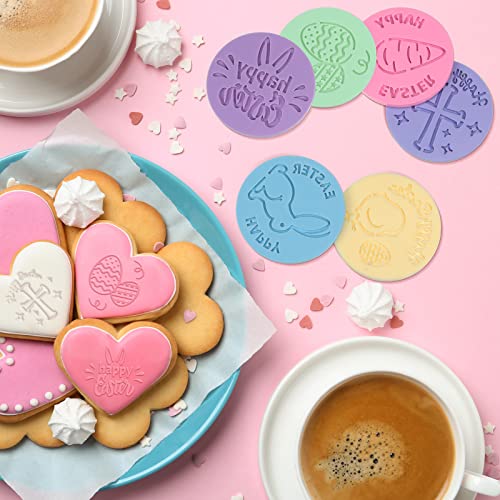Zubebe 6 Pcs Happy Easter Fondant Stamp Cookie Stamp Embosser Mini Mould Cake Fondant 3D Design Cookie Embosser for Party Supplies Kitchen DIY Baking Tools - style: Happy Easter