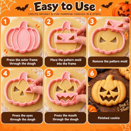 Pumpkin Face Cookie Stamps Set, 10 Pieces 3D Pressable Cookie Cutters - color: Pumpkin